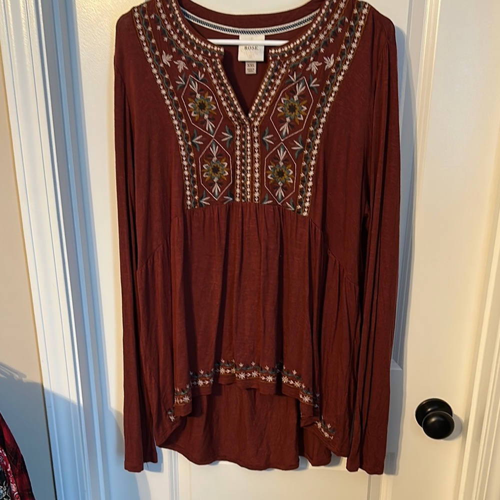 Knox Rose Red Embellished Tunic with Relaxed Fit